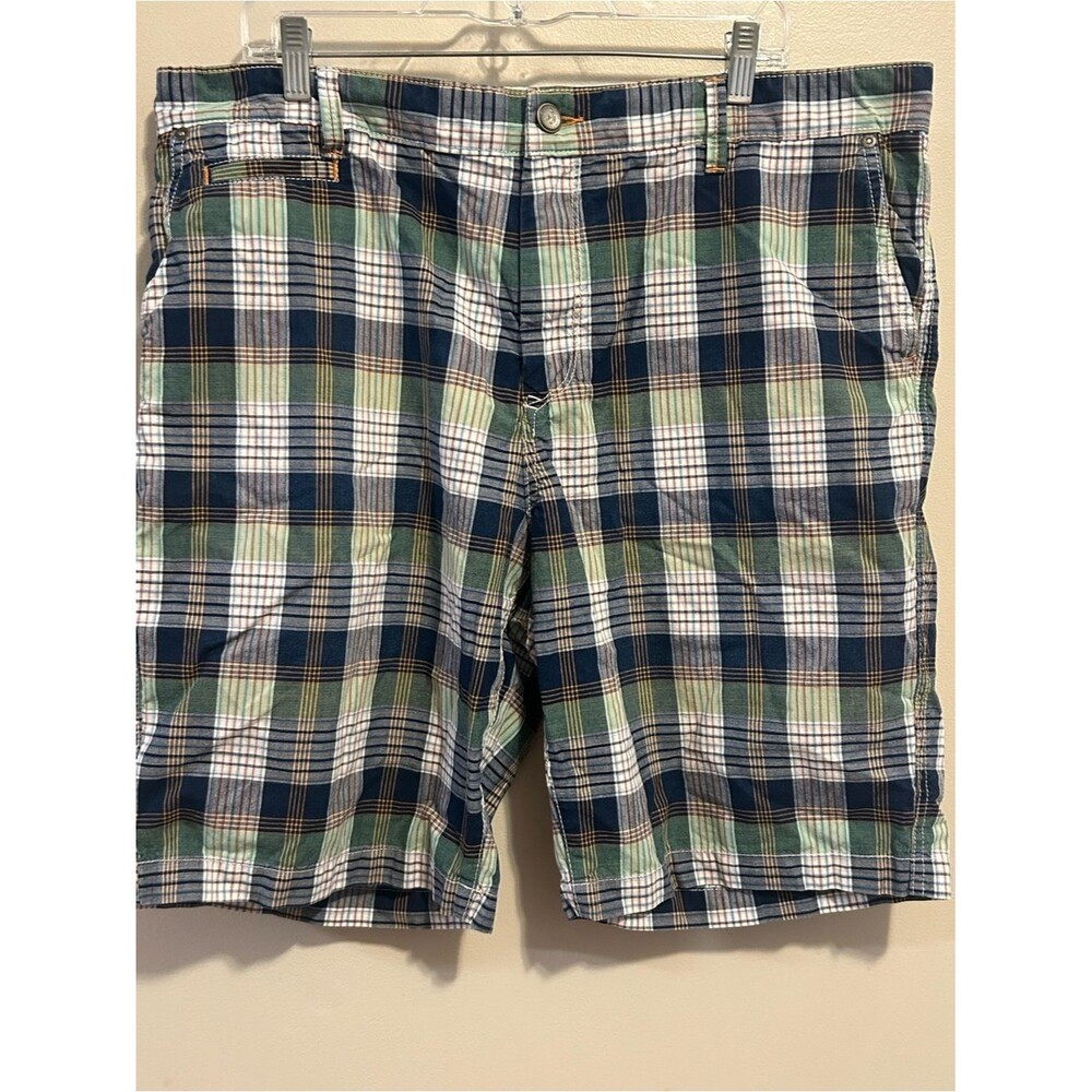 Tommy Bahama Men’s Plaid Flat Front Shorts Cotton Size 38 Green Blue